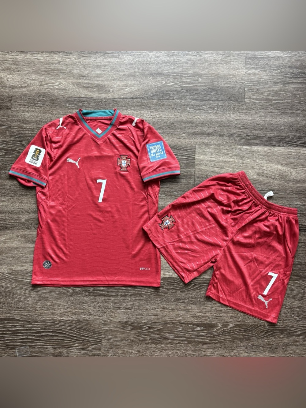 Puma Portugal World Cup 2026 Cristiano Ronaldo #7 jersey set Red Kids Size Large